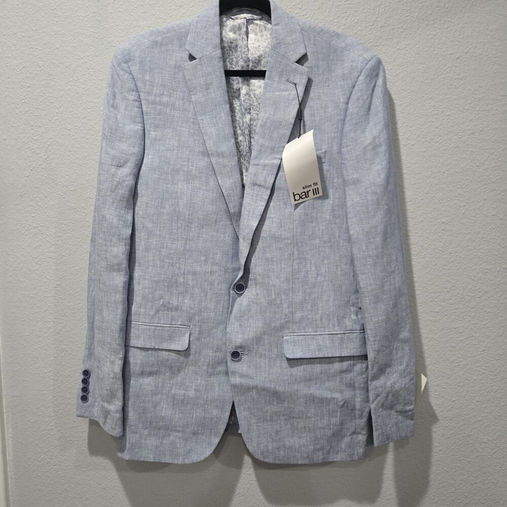 Bar III Blazer 38L Blue Linen Slim Fit